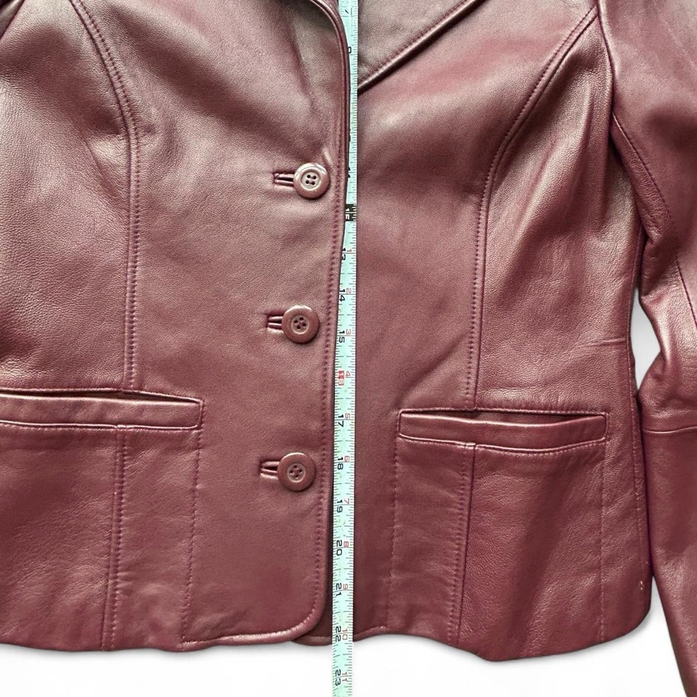 Vintage Burgundy Lamb Leather Jacket With Button … - image 8